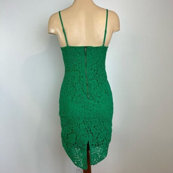 Bardot US 4 XS Emerald Green Lace Sleeveless Midi Dress Slit Bodycon Party - Picture 4 of 15